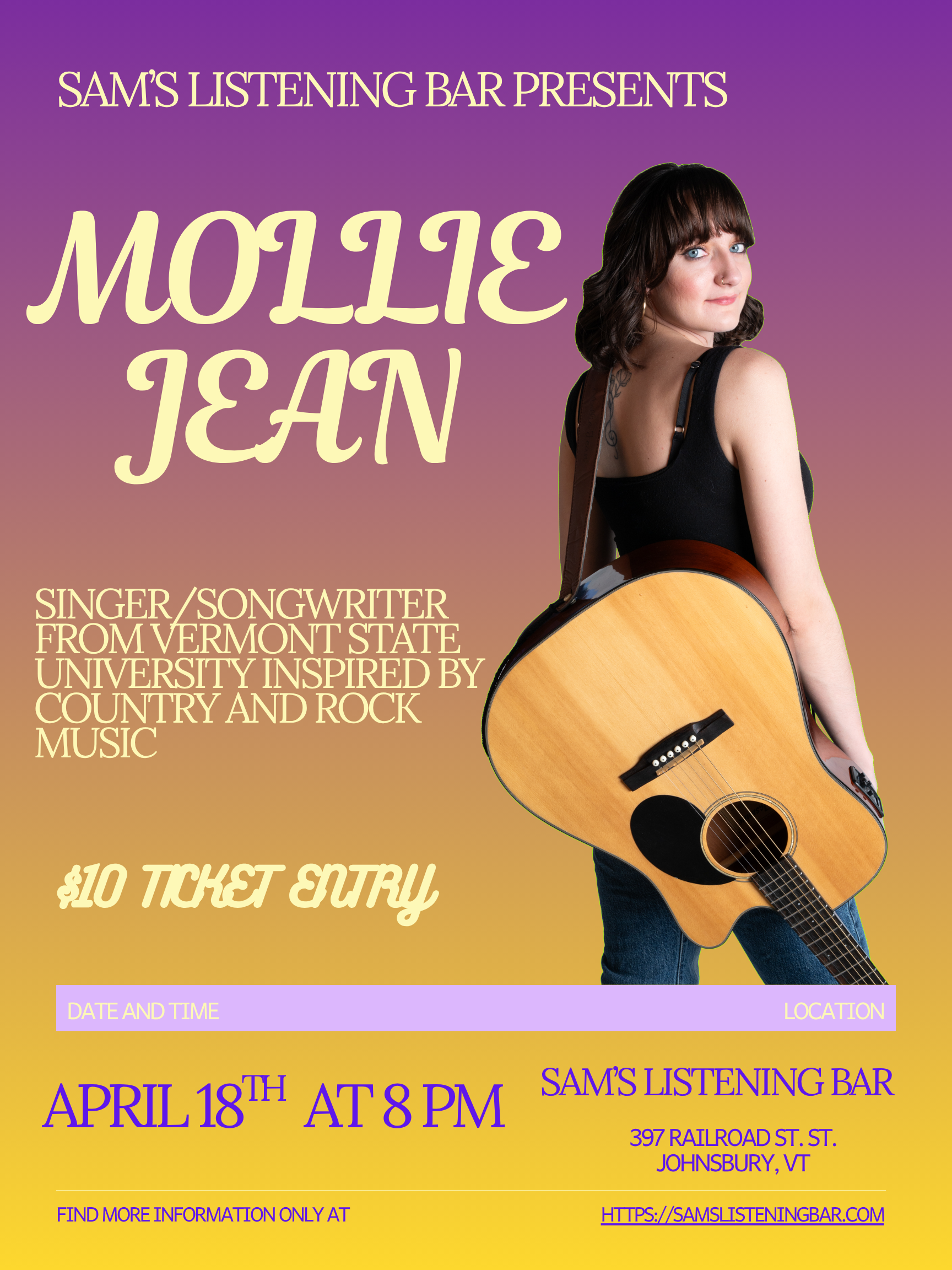 mollie jean at sams april 18th 8pm $10