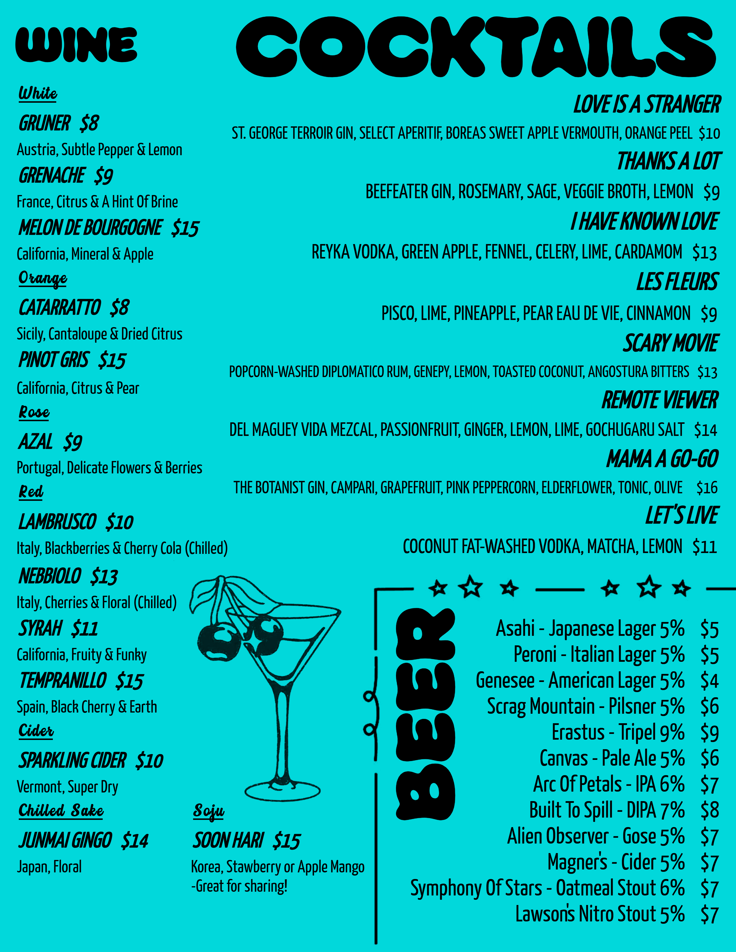 Sam's Listening Bar Cocktail Menu