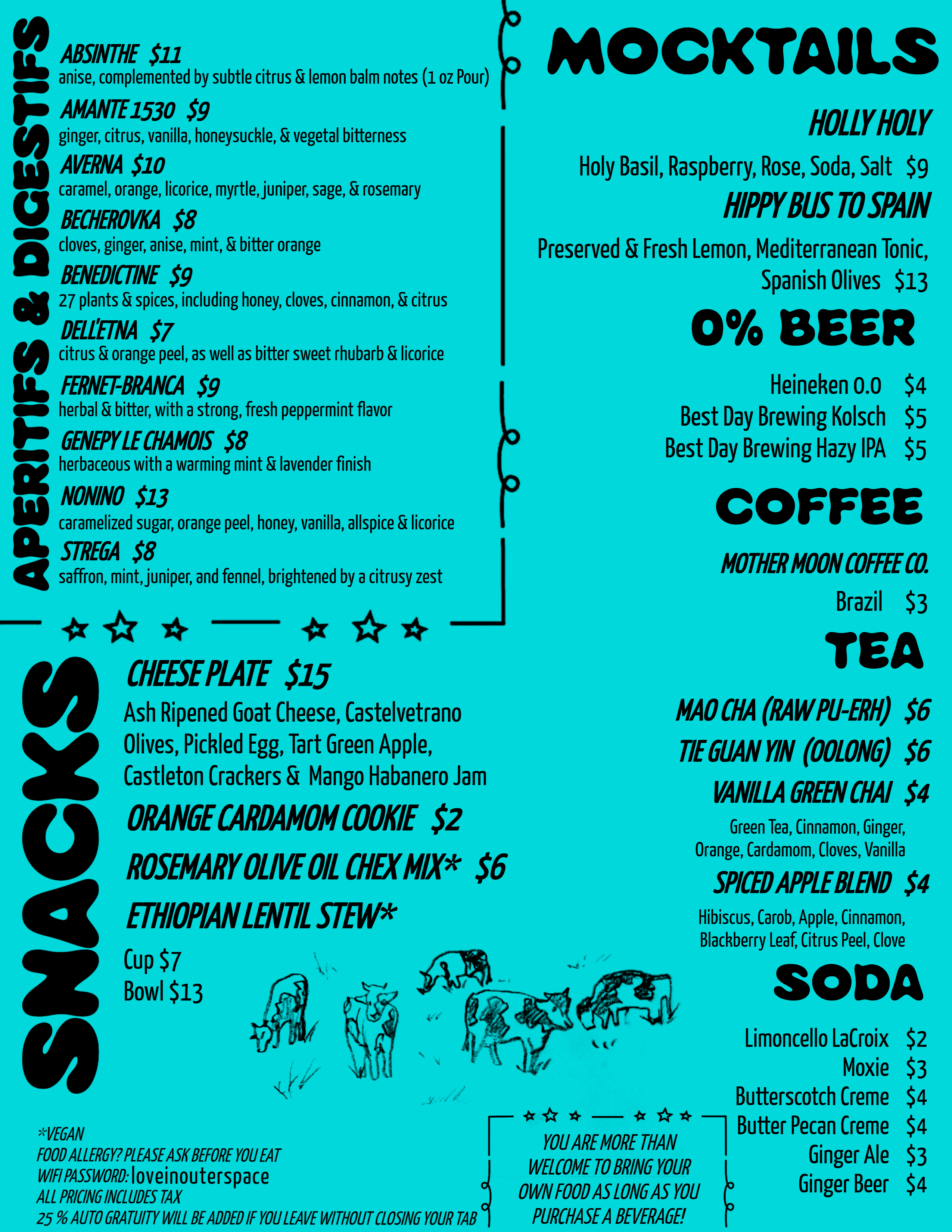 Sam's Listening Bar Food & Mocktail Menu
