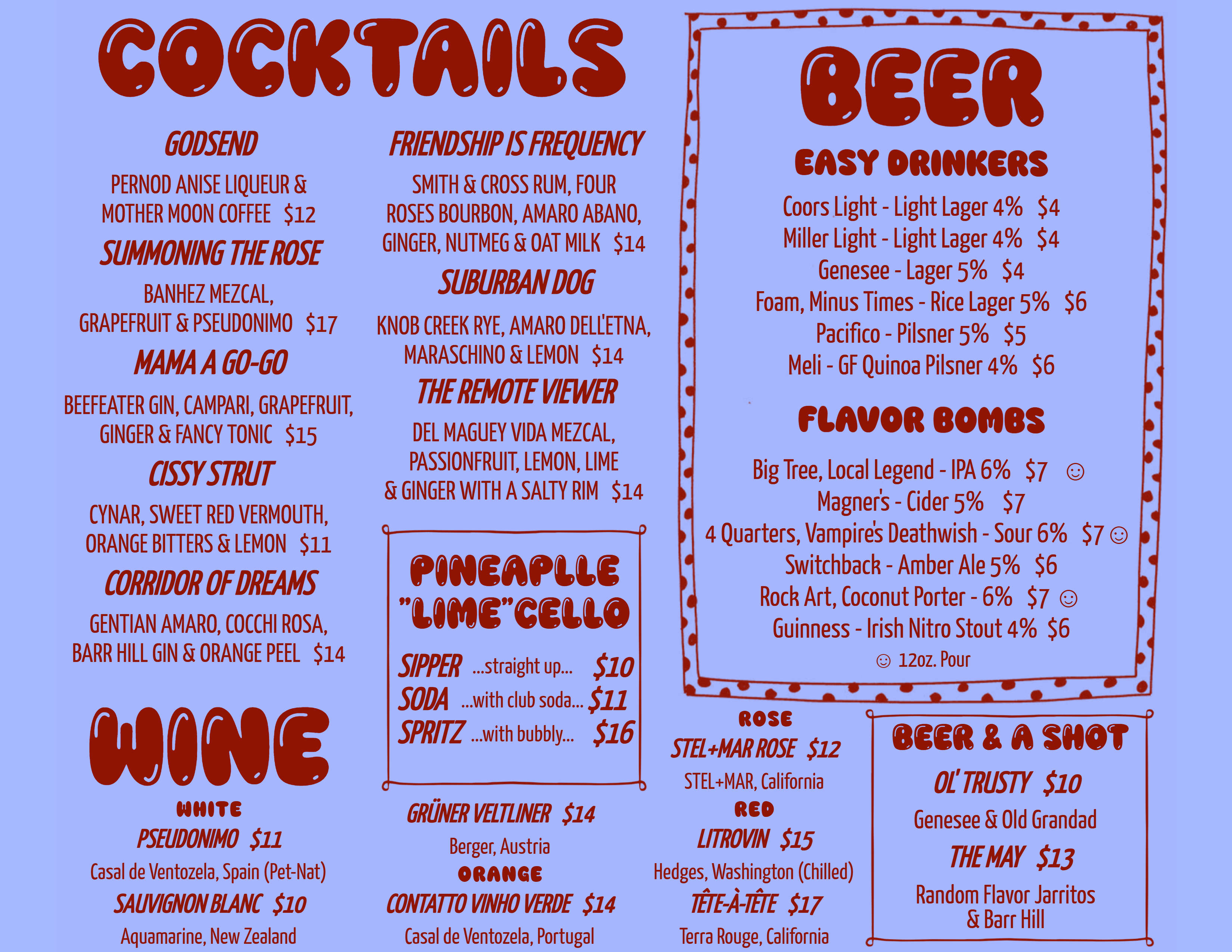 Sam's Listening Bar Cocktail Menu