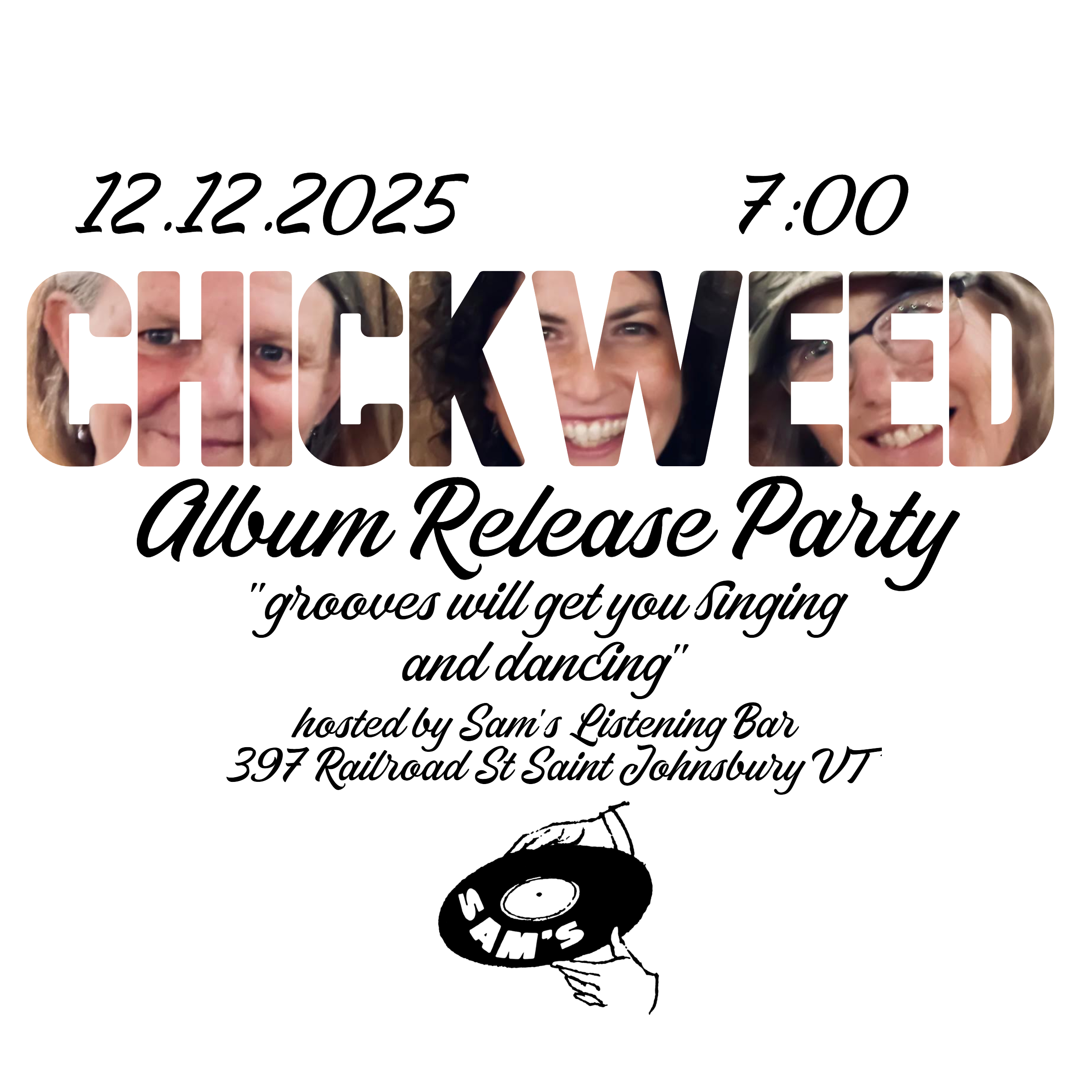 chickweed live and in concert at sams december 12th at 7pm
