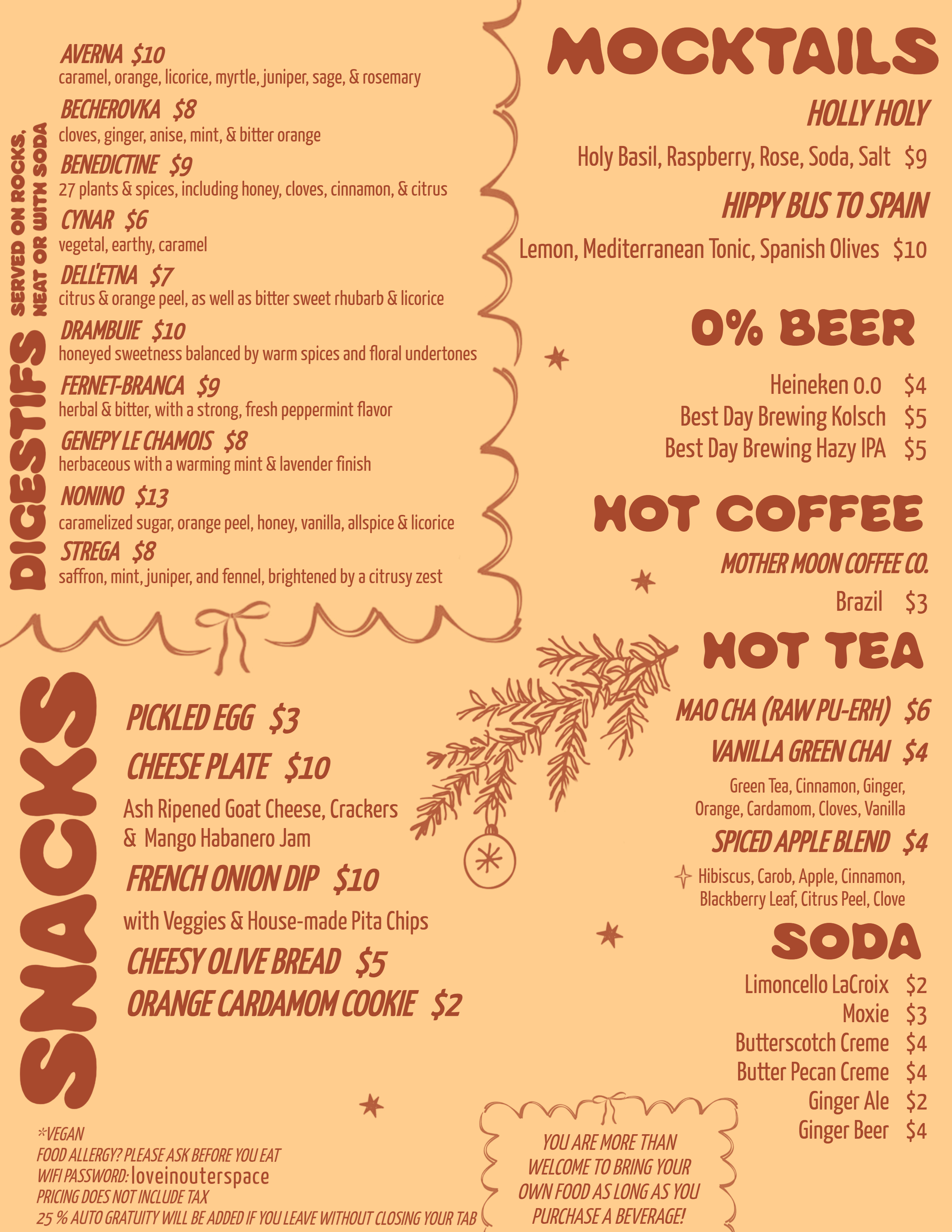 Sam's Listening Bar Food & Mocktail Menu