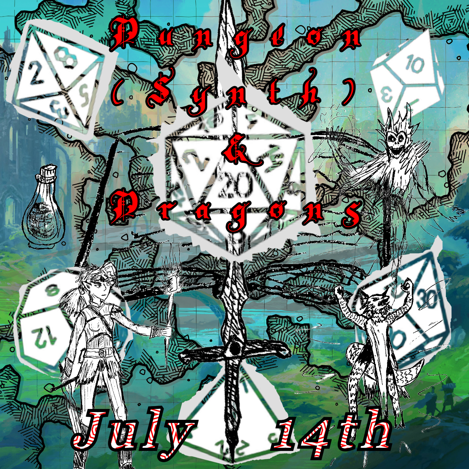 Flyer for D&D Night at Sam's Listening Bar on July 14th, 2025
