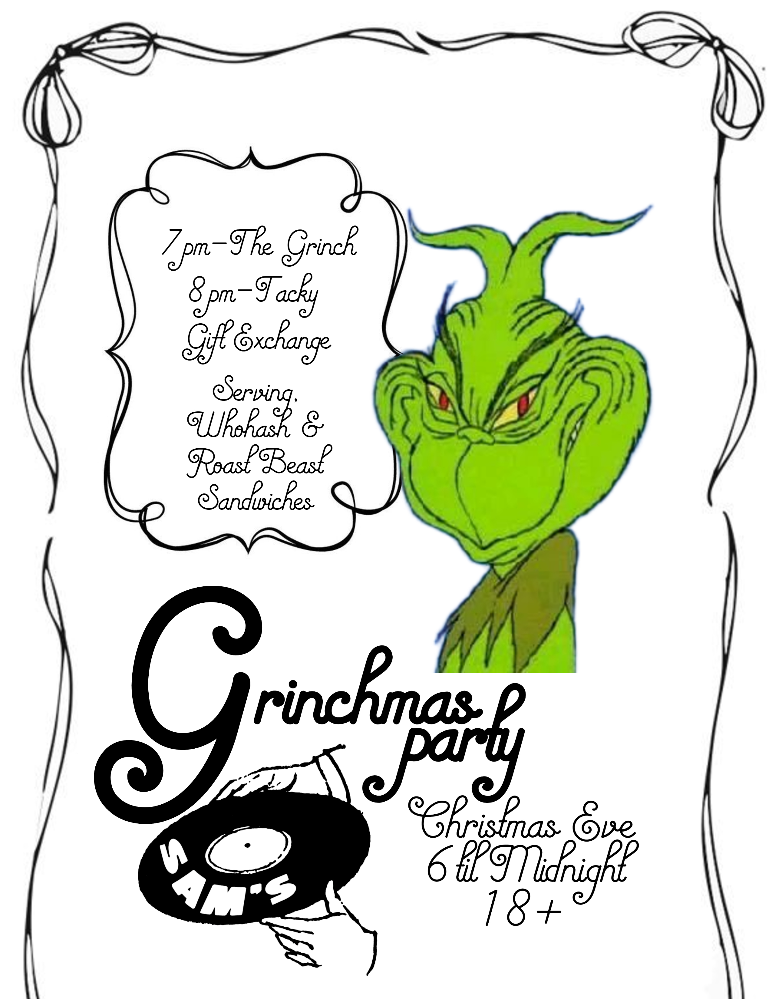 oh shit the gringe stole xmas film screening christmas eve 6 to midnight plus tacky gift exchange bring a gift