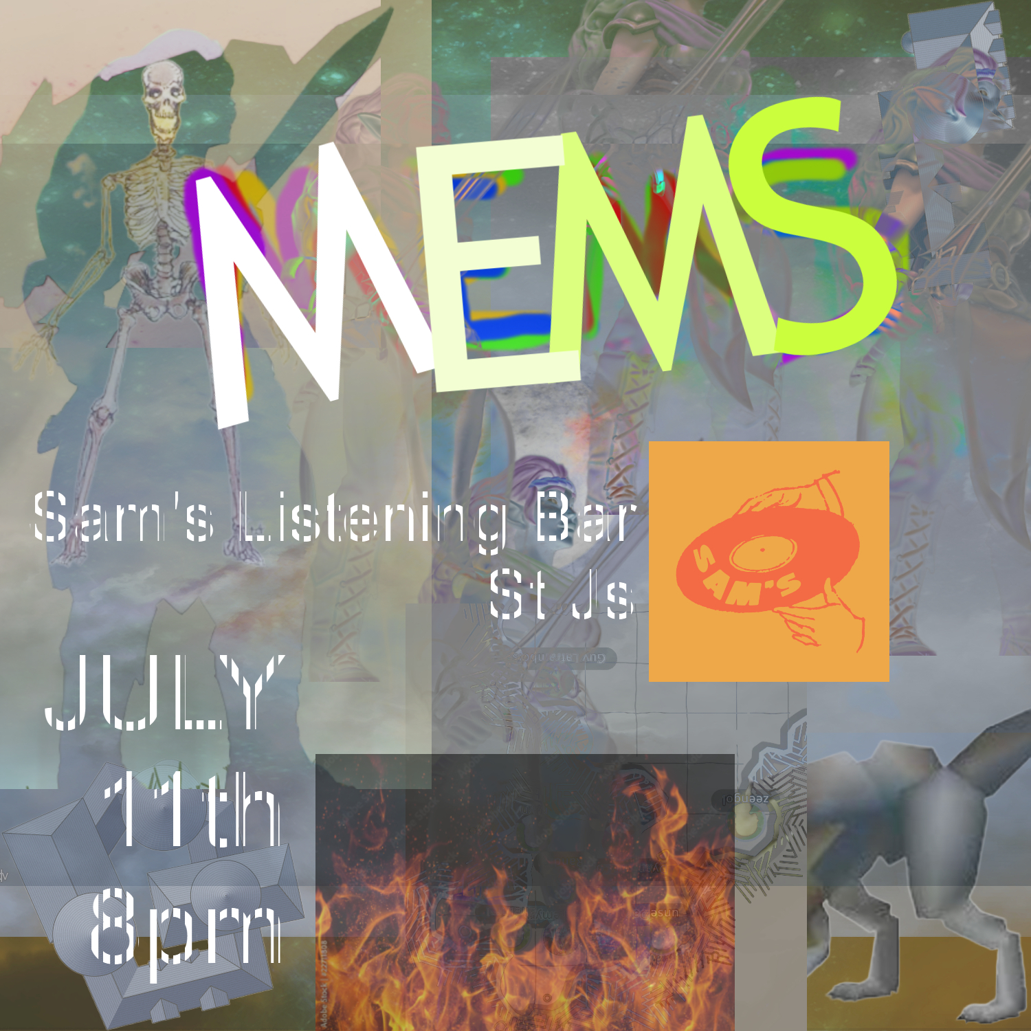 Flyer for MEMS at Sam's Listening Bar on July 11th, 2025